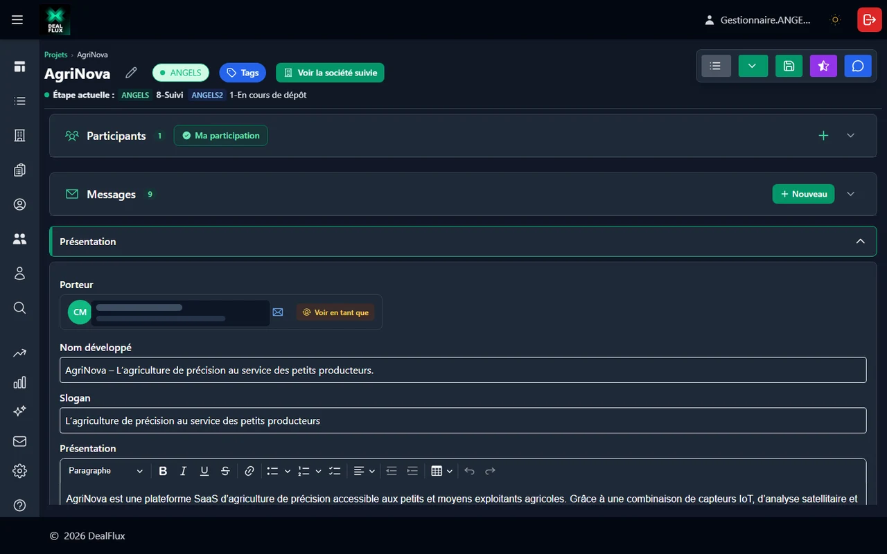 Aperçu DealFlux — Partage inter-structures